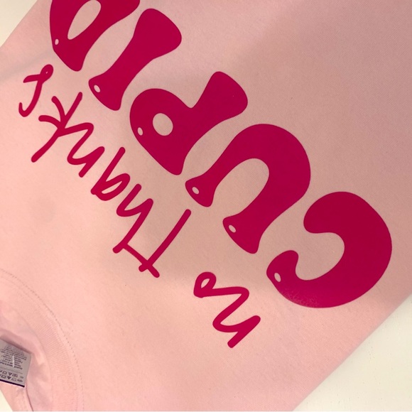 No Thanks Cupid Pink Valentines Short Sleeve Unisex T-Shirt - Picture 4 of 4